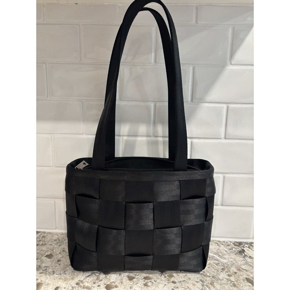 Harveys Seatbelt Handbag Black Shoulder Bag Purse Double Handle Upcycle Y2K